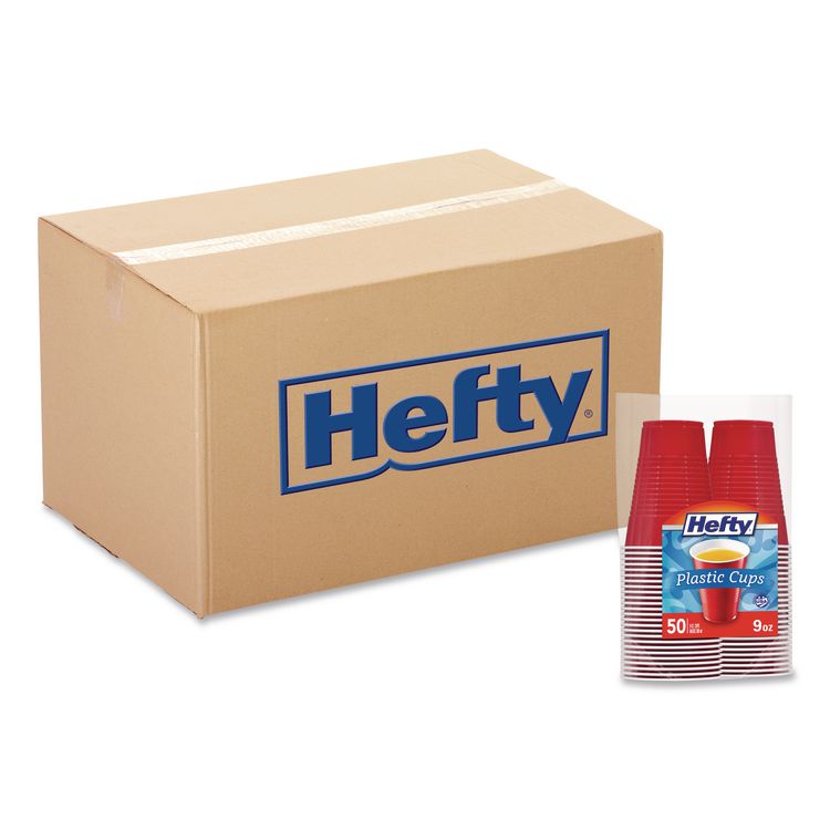 Easy Grip Disposable Plastic Party Cups, 9 oz, Red, 50/Pack, 12 Packs/Carton