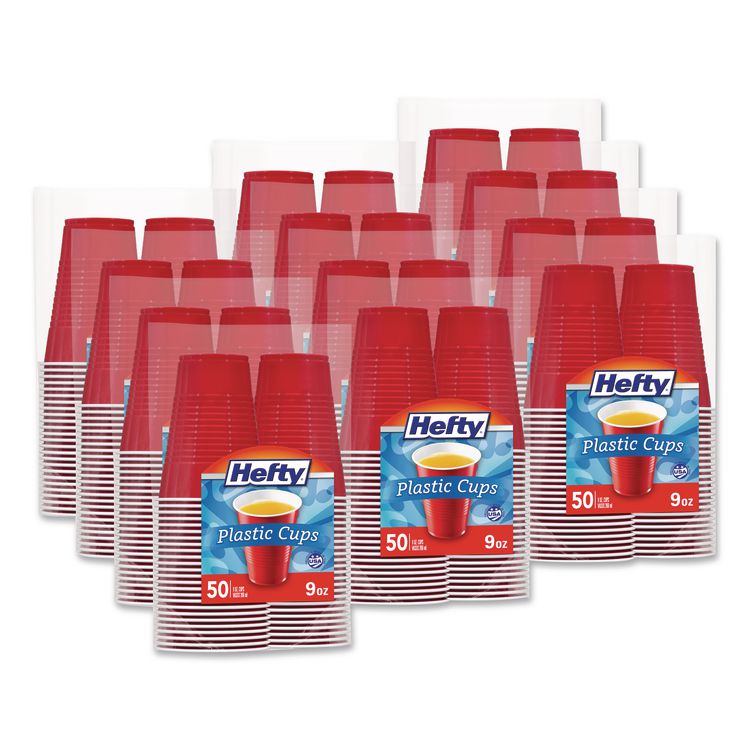 Easy Grip Disposable Plastic Party Cups, 9 oz, Red, 50/Pack, 12 Packs/Carton