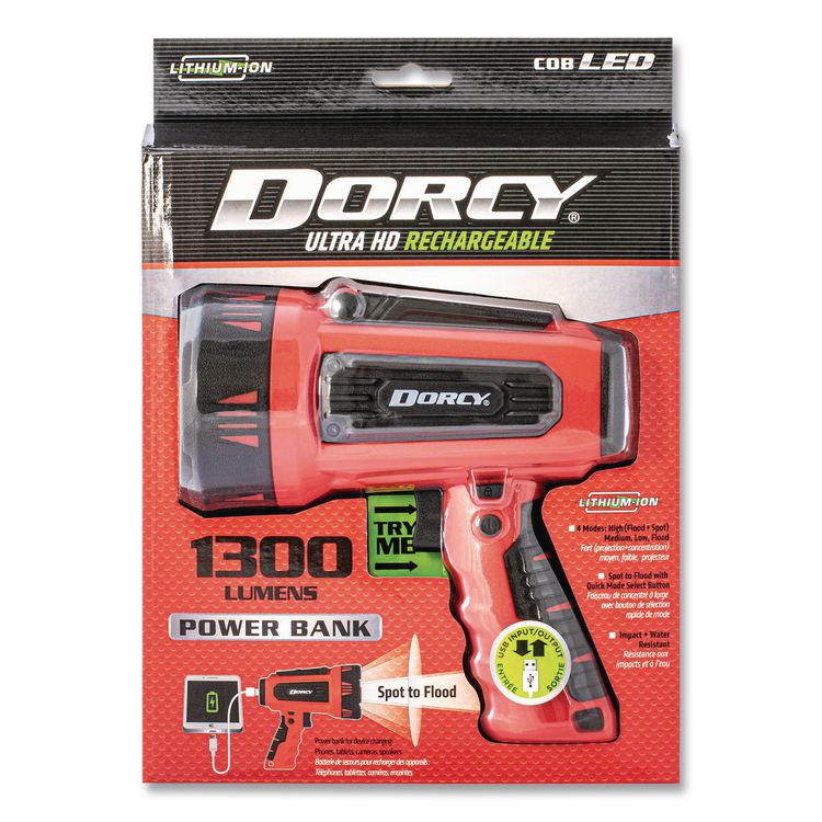 Rechargeable Ultra HD Spotlight with Power Bank, Rechargeable Lithium Ion Battery (Included), Red