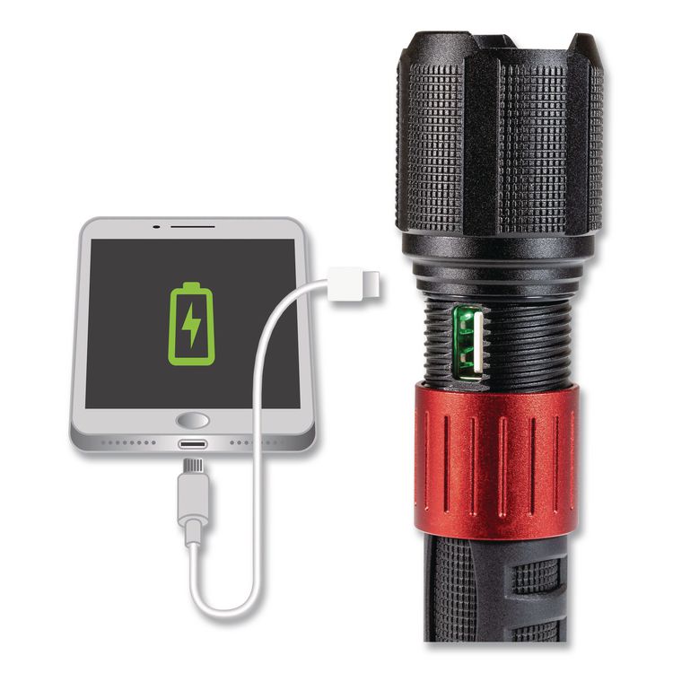 Rechargeable Ultra HD Flashlight with Power Bank, Rechargeable Lithium Ion Battery (Included), Black