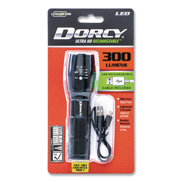 Ultra HD Rechargeable Aluminum Flashlight, Rechargeable Lithium Ion Battery (Included), Black