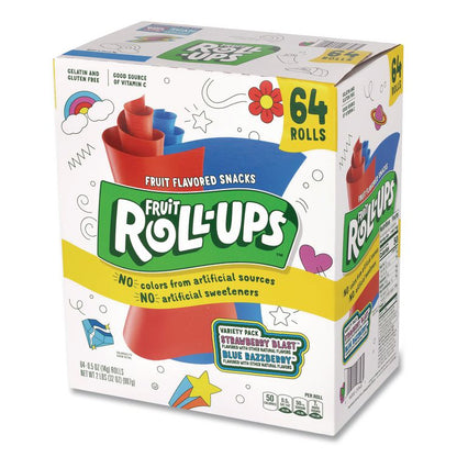 Fruit Roll-Ups Fruit Snacks Variety Pack, Strawberry Blast/Blue Raspberry Flavors, 0.5 oz, 64 Pouches/Carton