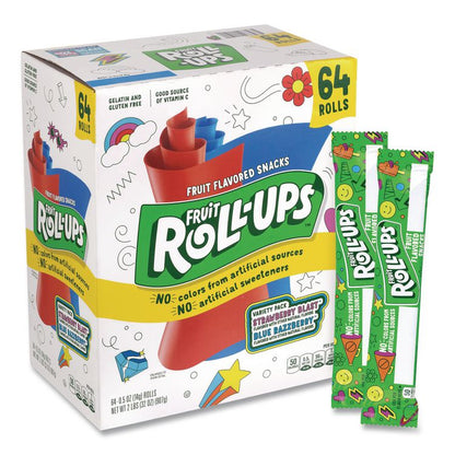 Fruit Roll-Ups Fruit Snacks Variety Pack, Strawberry Blast/Blue Raspberry Flavors, 0.5 oz, 64 Pouches/Carton