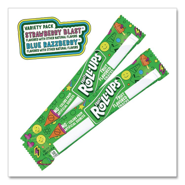 Fruit Roll-Ups Fruit Snacks Variety Pack, Strawberry Blast/Blue Raspberry Flavors, 0.5 oz, 64 Pouches/Carton