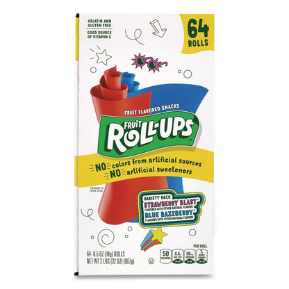 Fruit Roll-Ups Fruit Snacks Variety Pack, Strawberry Blast/Blue Raspberry Flavors, 0.5 oz, 64 Pouches/Carton