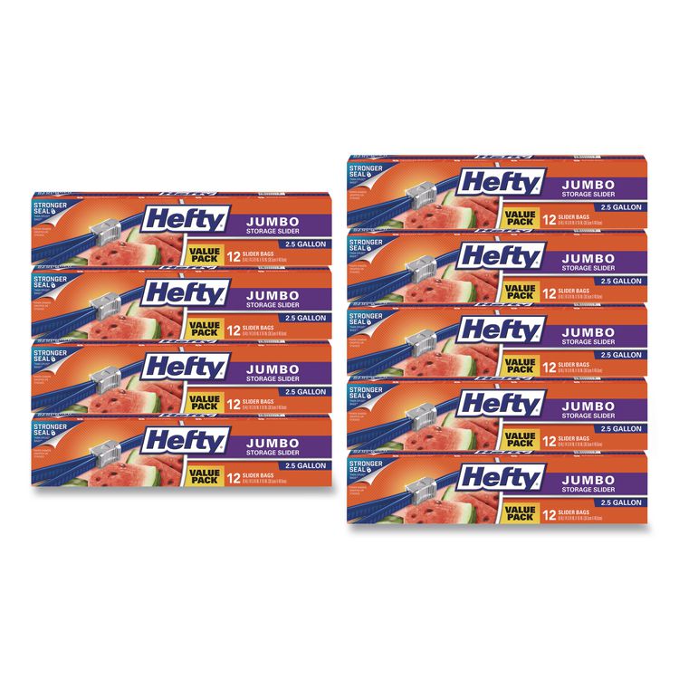Slider Food Storage Bags, Jumbo, 0.9 mil, 14.38" x 9", Clear, 12 Bags/Box, 9 Boxes/Carton