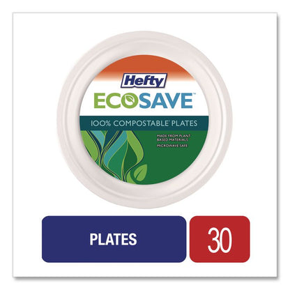 ECOSAVE Tableware, Plate, Sugarcane, 6.75" dia, White, 30/Pack