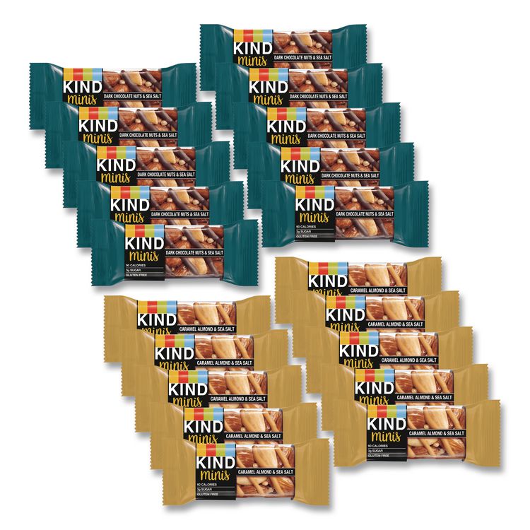 Minis, Dark Chocolate Nuts and Sea Salt/Caramel Almond and Sea Salt, 0.7 oz Bar, 20/Pack