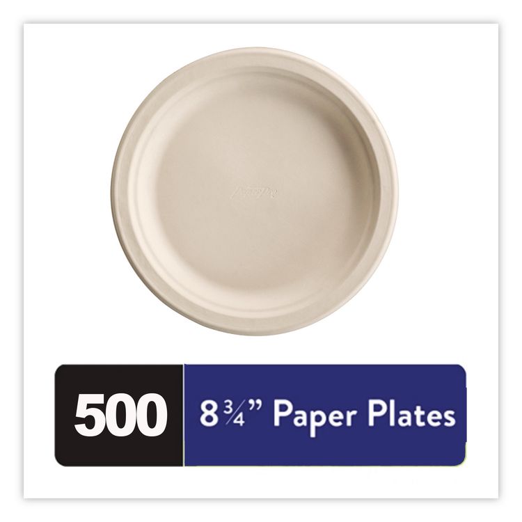 PaperPro Naturals Molded Fiber Dinnerware, Round Plates, 8.75" dia, White, 125/Pack, 4 Packs/Carton