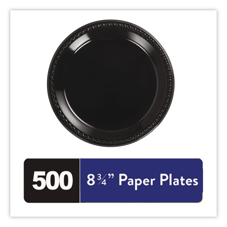 Heavyweight Plastic Plates, 10.25" dia, Black, 125/Pack, 4 Packs/Carton