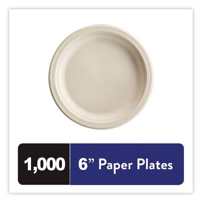 PaperPro Naturals Molded Fiber Dinnerware, Round Plates, 6" dia, White, 125/Pack, 8 Packs/Carton