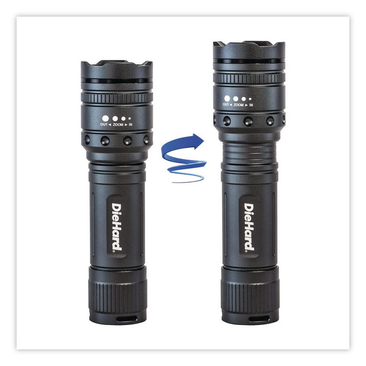 DieHard Twist Focus Aluminum 800 Lumen Flashlight, 3 AAA (Batteries (Included), Gray