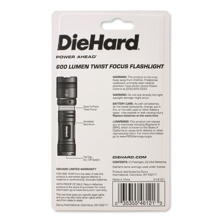 DieHard Twist Focus Aluminum 800 Lumen Flashlight, 3 AAA (Batteries (Included), Gray