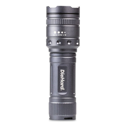 DieHard Twist Focus Aluminum 1,500 Lumen Flashlight, 4 AAA Batteries (Included), Gray