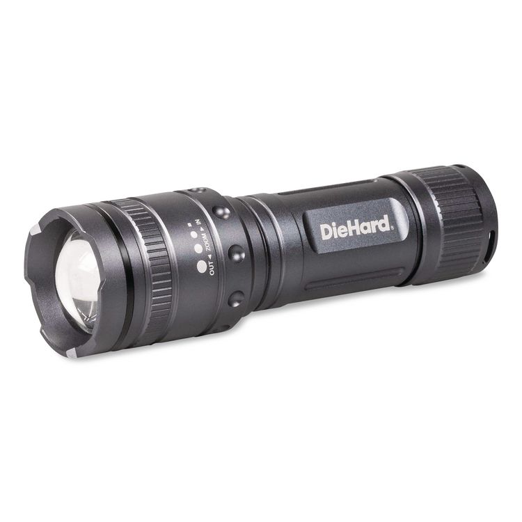 DieHard Twist Focus Aluminum 1,500 Lumen Flashlight, 4 AAA Batteries (Included), Gray