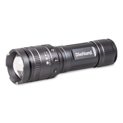 DieHard Twist Focus Aluminum 1,500 Lumen Flashlight, 4 AAA Batteries (Included), Gray
