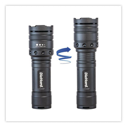 DieHard Twist Focus Aluminum 1,500 Lumen Flashlight, 4 AAA Batteries (Included), Gray