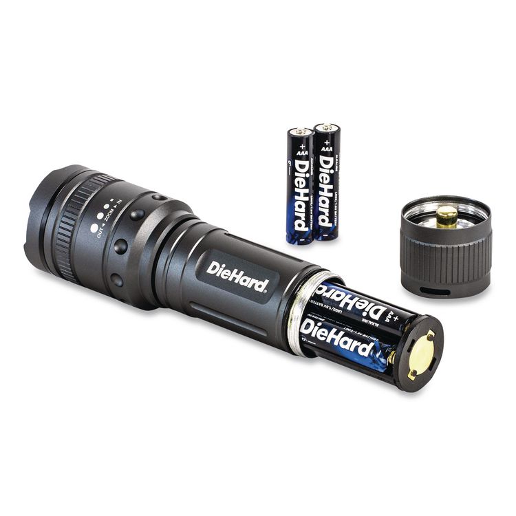 DieHard Twist Focus Aluminum 1,500 Lumen Flashlight, 4 AAA Batteries (Included), Gray