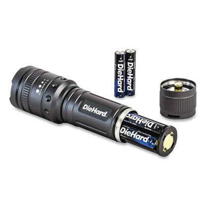 DieHard Twist Focus Aluminum 1,500 Lumen Flashlight, 4 AAA Batteries (Included), Gray