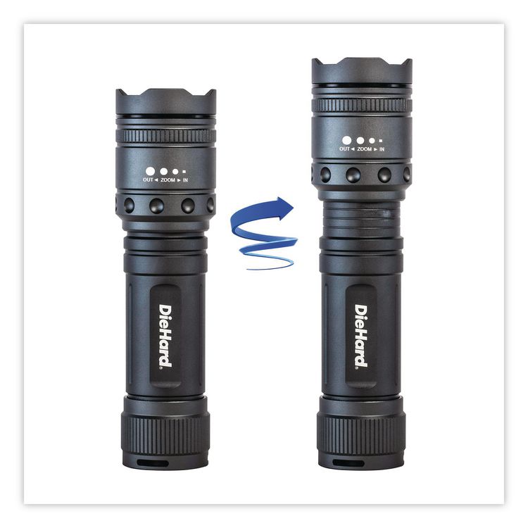 DieHard Twist Focus Aluminum 1,700 Lumen Flashlight, 6 AA Batteries (Included), Gray