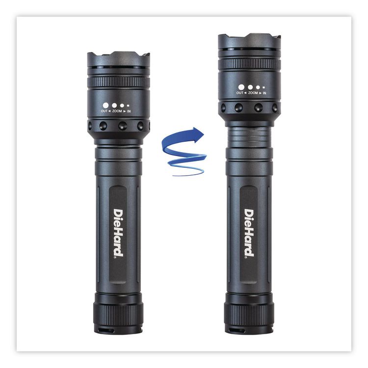 DieHard Twist Focus 3,000 Lumen Aluminum Flashlight, 9 AA Batteries (Included), Gray