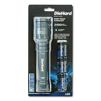 DieHard Twist Focus 3,000 Lumen Aluminum Flashlight, 9 AA Batteries (Included), Gray