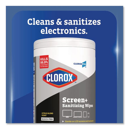 CloroxPro ScreenPlus Screen Sanitizing Wipes, 6 x 8, Citrus Blend, White, 75/Canister, 6 Canisters/Carton