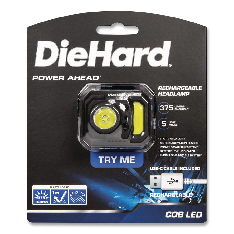 DieHard USB-C Rechargeable Motion Sensor Headlamp, Rechargeable Lithium Ion Battery (Included), Black