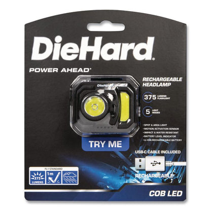 DieHard USB-C Rechargeable Motion Sensor Headlamp, Rechargeable Lithium Ion Battery (Included), Black