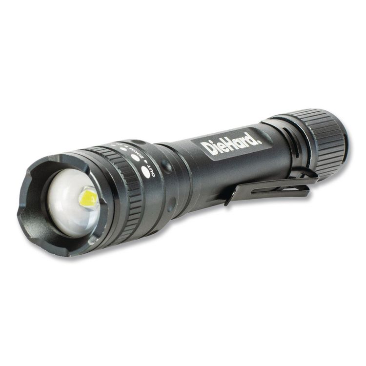 DieHard Aluminum 270 Lumen Twist Focus Flashlight with Pocket Clip, 2 AA Batteries (Included), Black