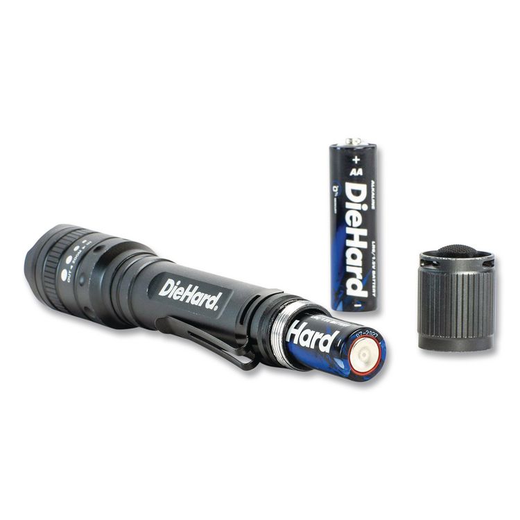 DieHard Aluminum 270 Lumen Twist Focus Flashlight with Pocket Clip, 2 AA Batteries (Included), Black