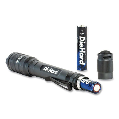 DieHard Aluminum 180 Lumen Twist Focus Flashlight with Pocket Clip, 2 AA Batteries (Included), Black