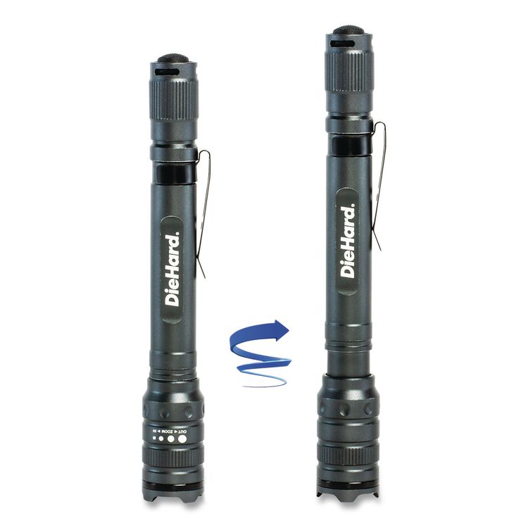 DieHard Aluminum 180 Lumen Twist Focus Flashlight with Pocket Clip, 2 AA Batteries (Included), Black