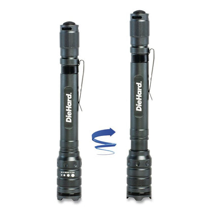 DieHard Aluminum 180 Lumen Twist Focus Flashlight with Pocket Clip, 2 AA Batteries (Included), Black