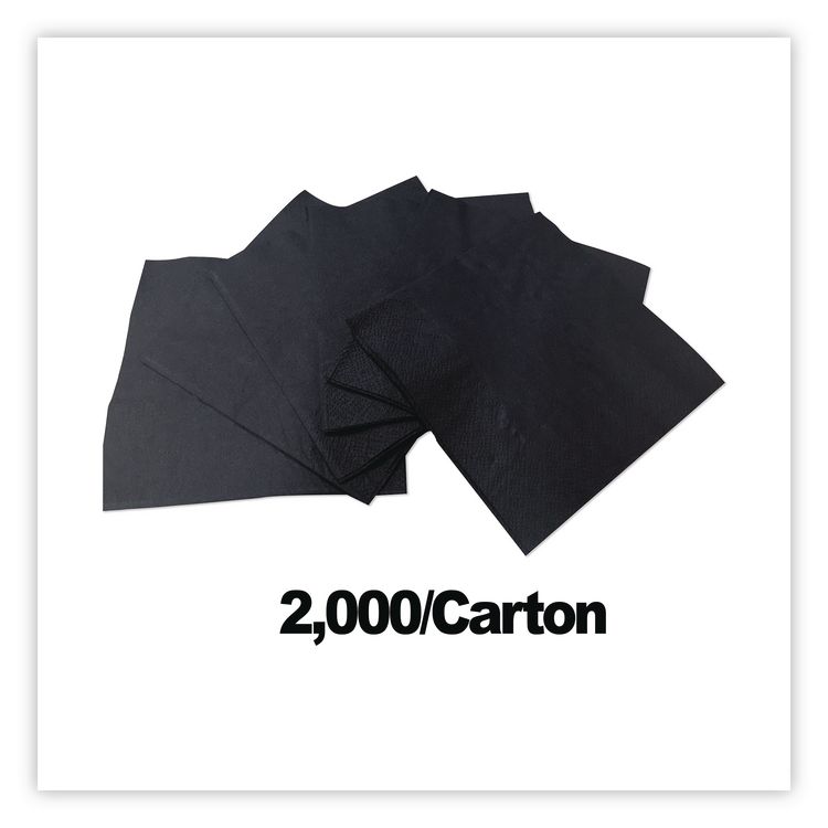 Cocktail Napkins, 2-Ply, 9 x 9, Black, 2,000/Carton