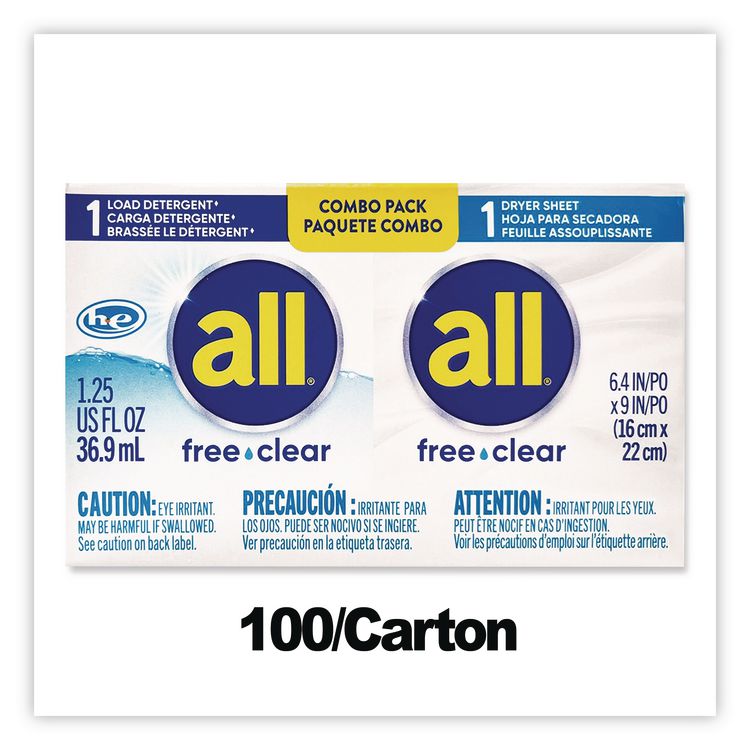 Free Clear HE Liquid Laundry Detergent/Dryer Sheet Dual Vend Pack, 100/Carton