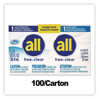 Free Clear HE Liquid Laundry Detergent/Dryer Sheet Dual Vend Pack, 100/Carton