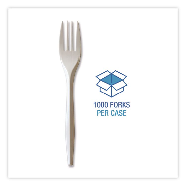 Mediumweight Polypropylene Cutlery, Fork, 5.51", Plastic, White, 1,000/Carton