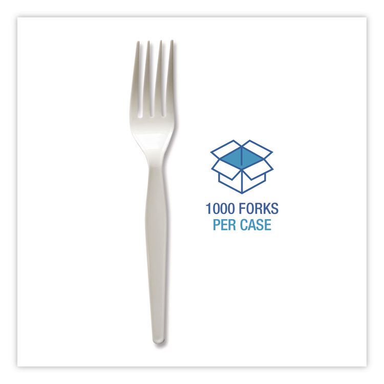 Heavyweight Wrapped Polystyrene Cutlery, Fork, Plastic, White, 1,000/Carton