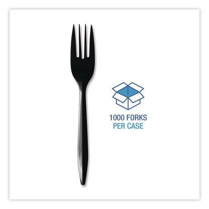 Mediumweight Polypropylene Cutlery, Fork, Plastic, Black, 1,000/Carton