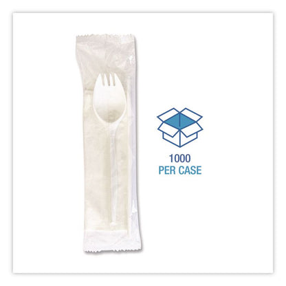 School Cutlery Kit, Mediumweight, Napkin/Spork/Straw, 5.31", Plastic, White, 1,000/Carton