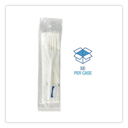 Three-Piece Utensil Set, Fork/Napkin/Salt, Plastic, White, 500/Carton