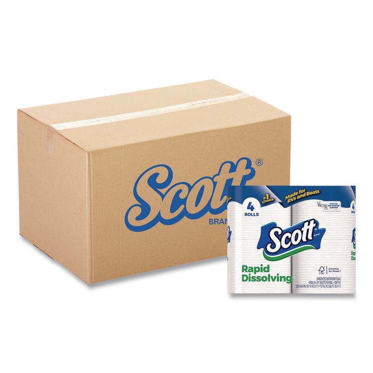 Rapid-Dissolving Toilet Paper, Bath Tissue, Septic Safe, 1-Ply, White, 231 Sheets/Roll, 4 Rolls/Pack, 12 Packs/Carton