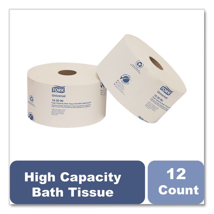 Universal High Capacity Bath Tissue with OptiCore, Septic Safe, 2-Ply, White, 2,000 Sheets/Roll, 12 Rolls/Carton