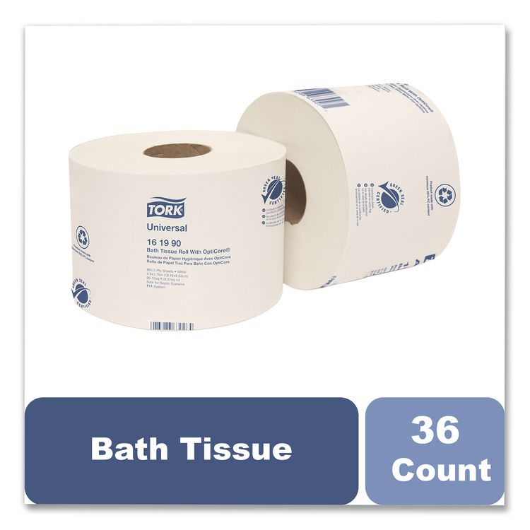 Universal Bath Tissue Roll with OptiCore, Septic Safe, 2-Ply, White, 865 Sheets/Roll, 36 Rolls/Carton