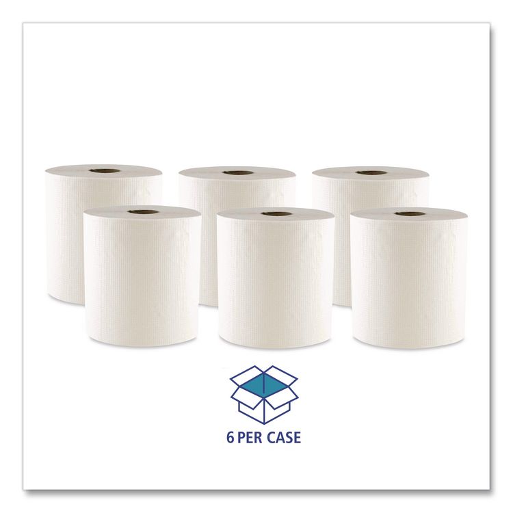 Hard Wound Towel, 1 Ply, 8" x 700 ft, White, 6/Carton