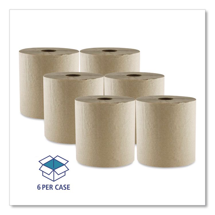 Hard Wound Towel, 1 Ply, 8" x 700 ft, Kraft, 6/Carton