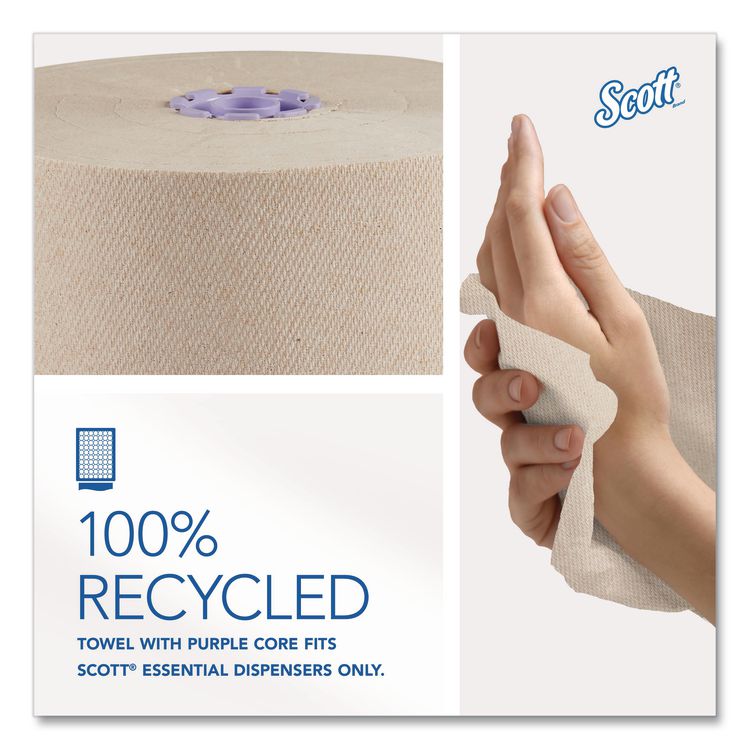 100% Recycled Hard Roll Paper Towels, 1-Ply, 8" x 900 ft, Brown, 6/Carton