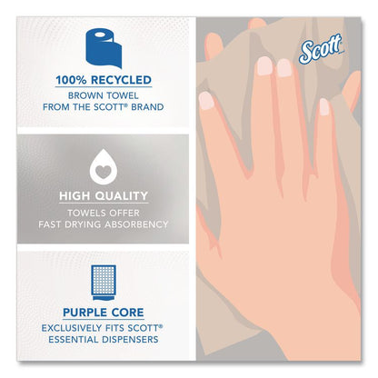 100% Recycled Hard Roll Paper Towels, 1-Ply, 8" x 900 ft, Brown, 6/Carton
