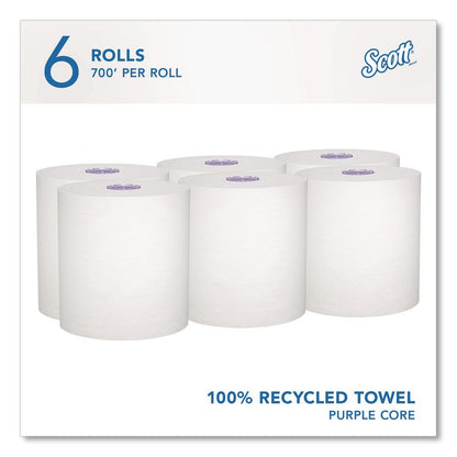 100% Recycled Hard Roll Paper Towels, 1-Ply, 8" x 700 ft, White, 6/Carton